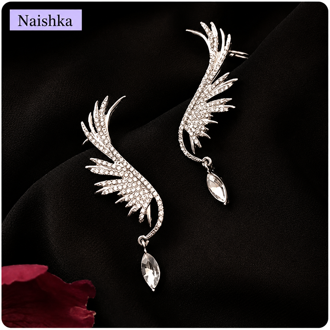 Korean Angel Wing Crystal Earrings For Girls & Women
