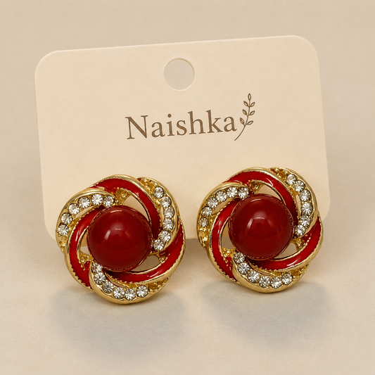 Korean Red Crystal Stud Earrings For Girls & Women