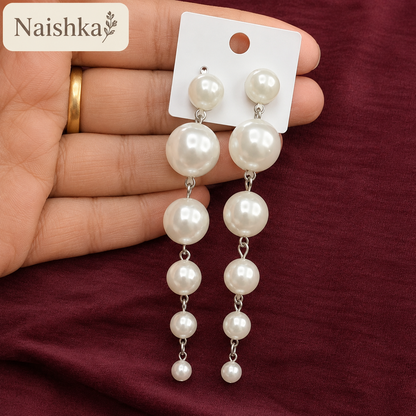 Korean Long Pearl Dangle Earrings For Women