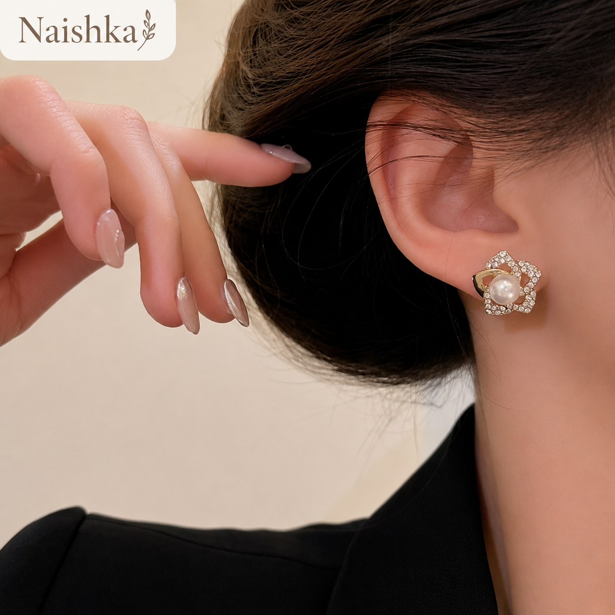 Korean Pearl Flower Stud Earrings For Girls & Women