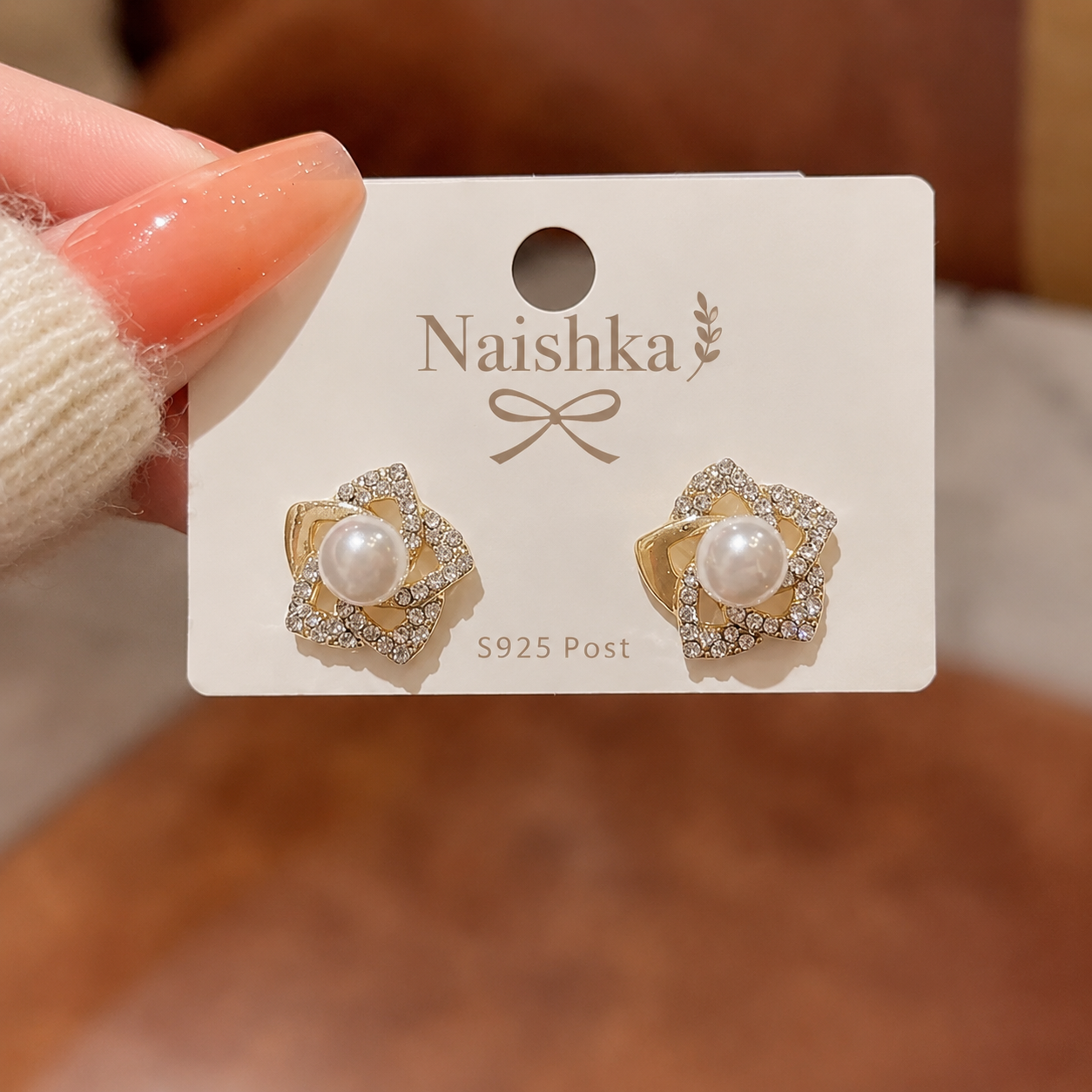 Korean Pearl Flower Stud Earrings For Girls & Women