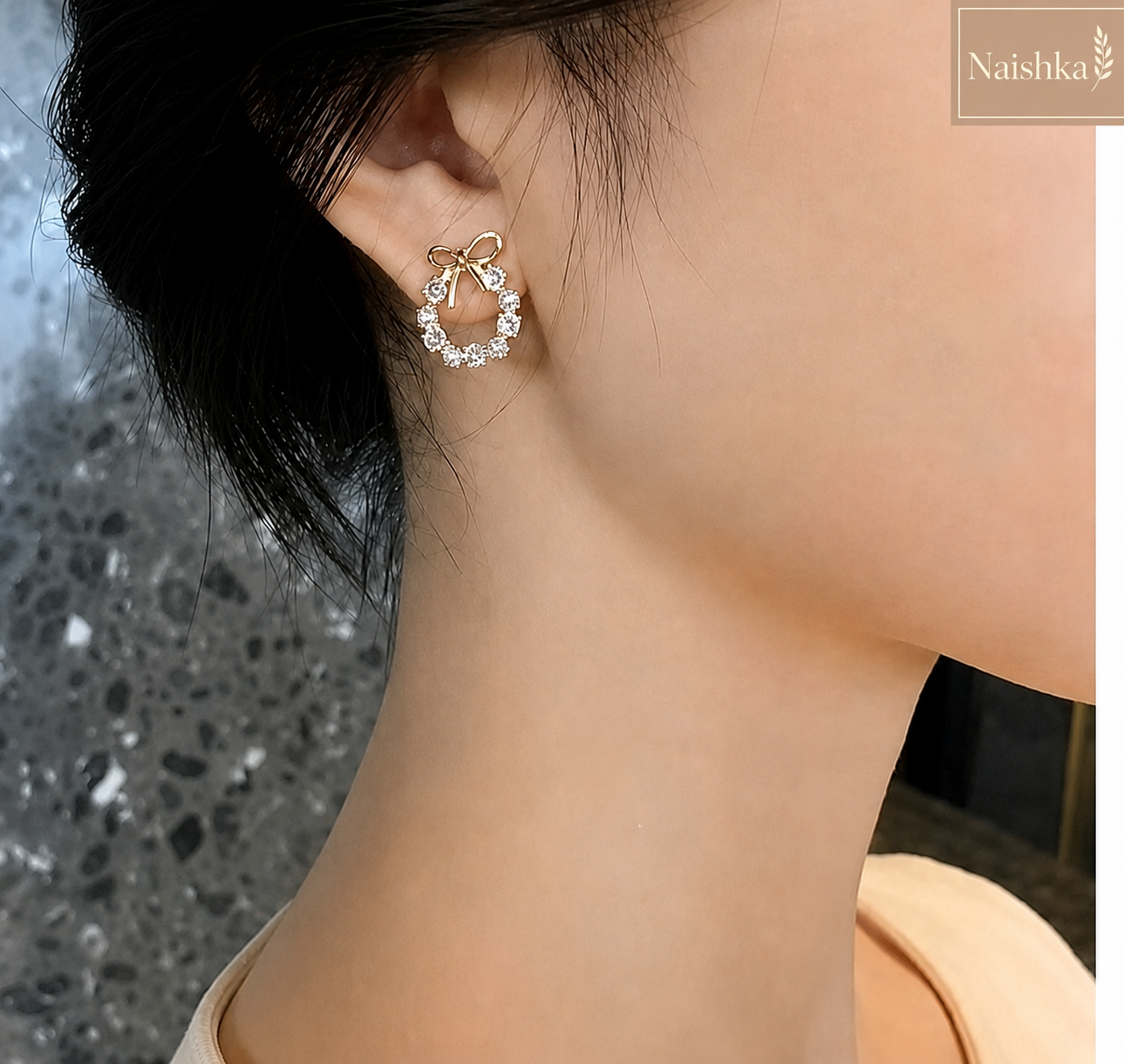 Korean Bow Pearl Stud Earrings For Girls & Women