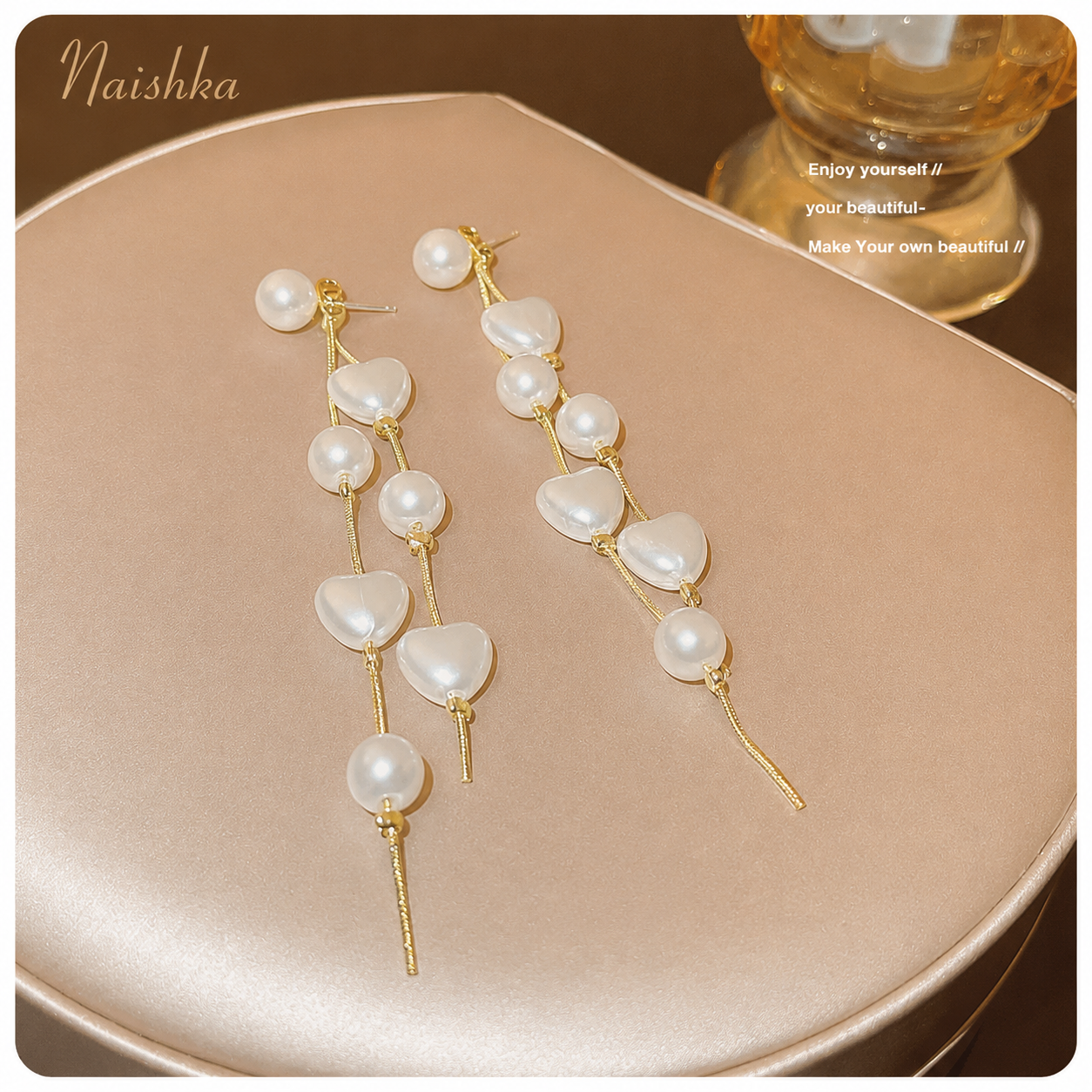 Korean Pearl Heart Tassel Earrings for Women