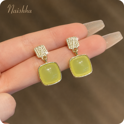Korean Yellow Square Drop Earrings For Girls & Women