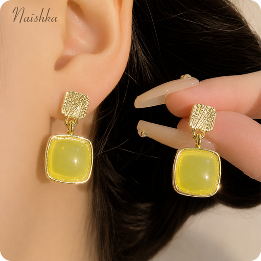 Korean Yellow Square Drop Earrings For Girls & Women