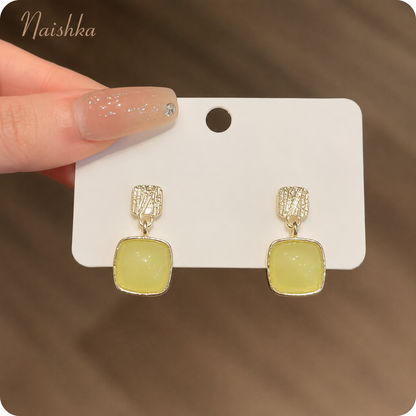 Korean Yellow Square Drop Earrings For Girls & Women