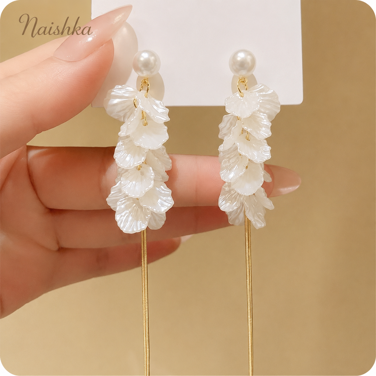 Korean Pearl Leaf Tassel Earrings For Girls & Women