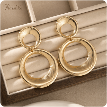 Korean Gold Finish Statement Drop Earrings For Girls & Women