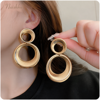 Korean Gold Finish Statement Drop Earrings For Girls & Women