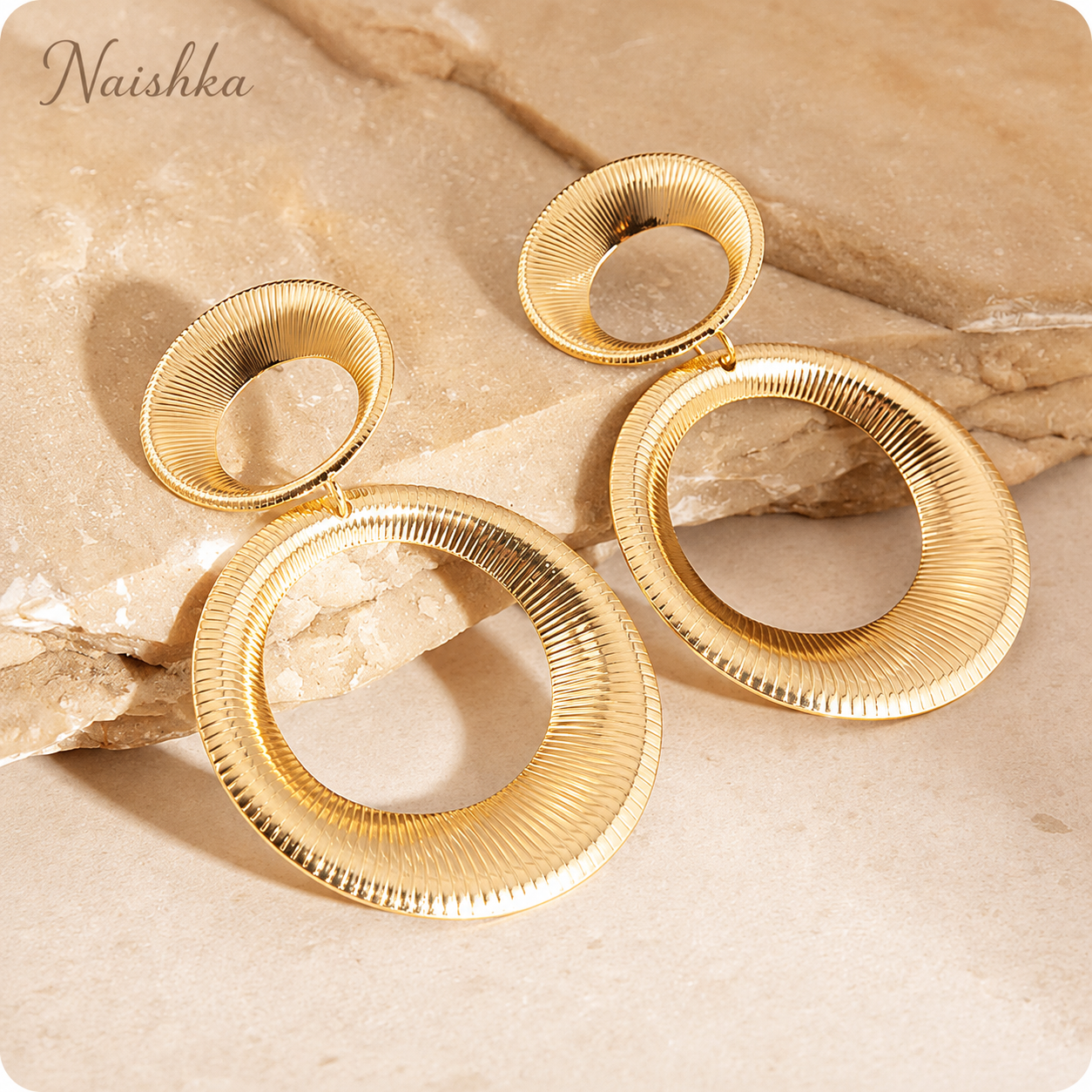 Korean Gold Finish Statement Drop Earrings For Girls & Women