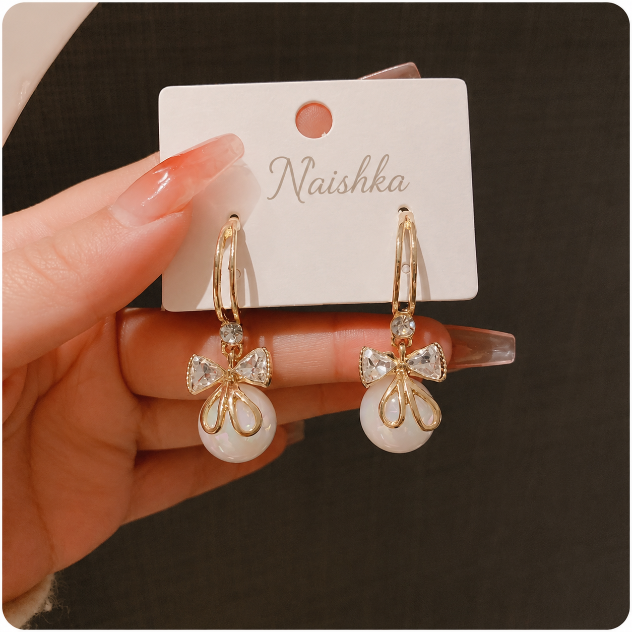 Korean Pearl Bow Hoop Earrings For Girls & Women