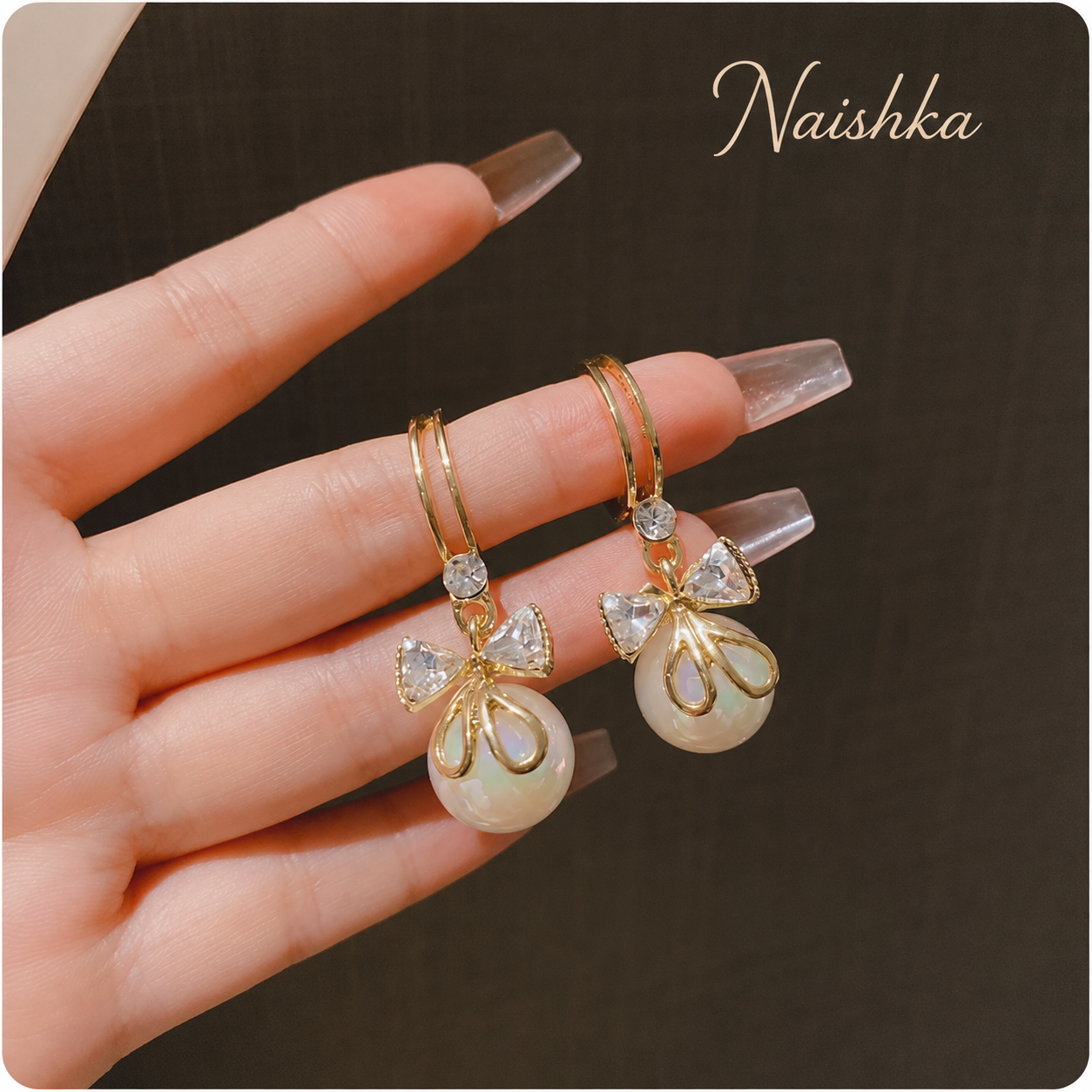Korean Pearl Bow Hoop Earrings For Girls & Women