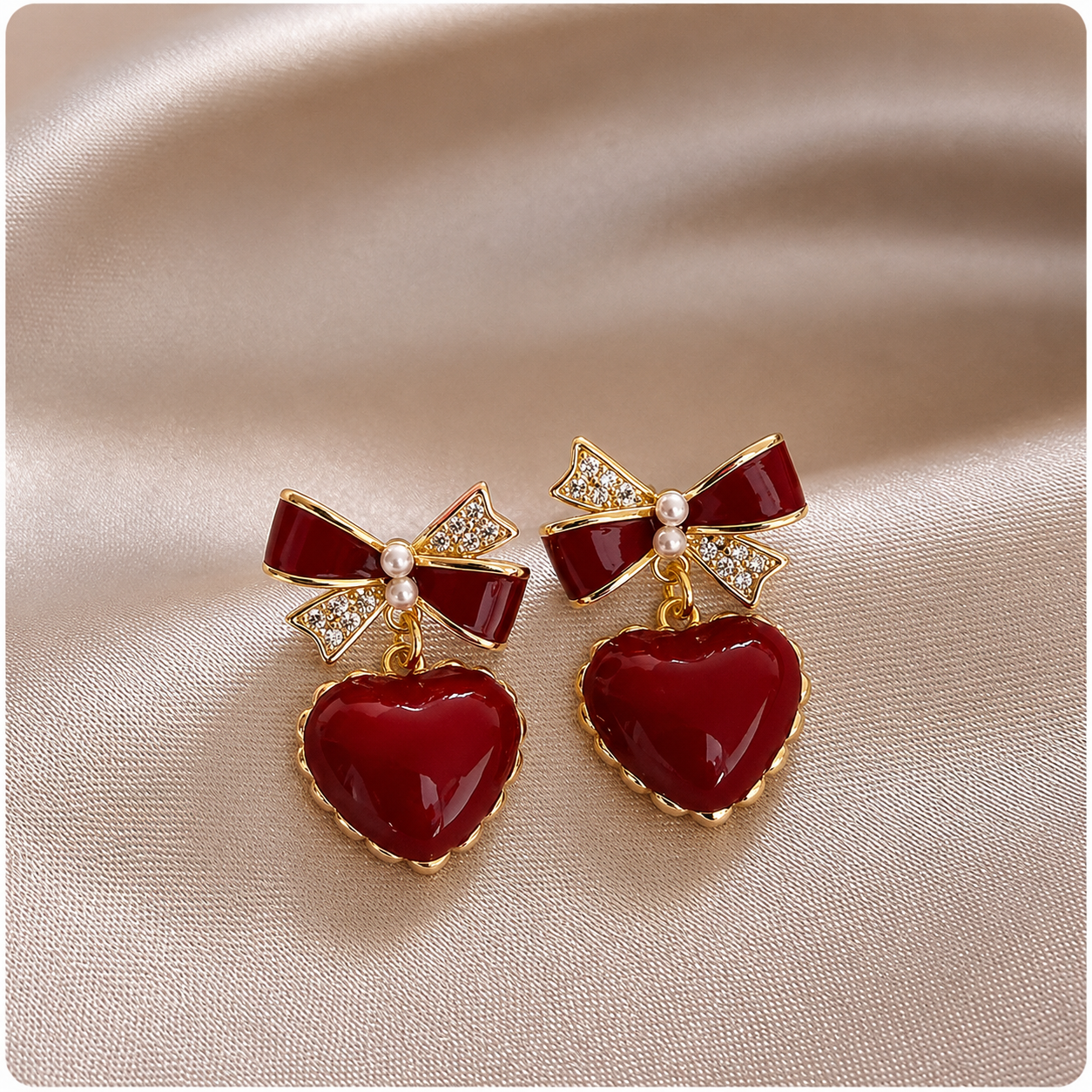 Korean Red Heart Drop Earrings For Girls & Women