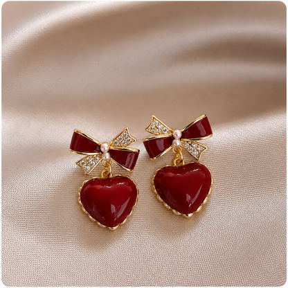Korean Red Heart Drop Earrings For Girls & Women