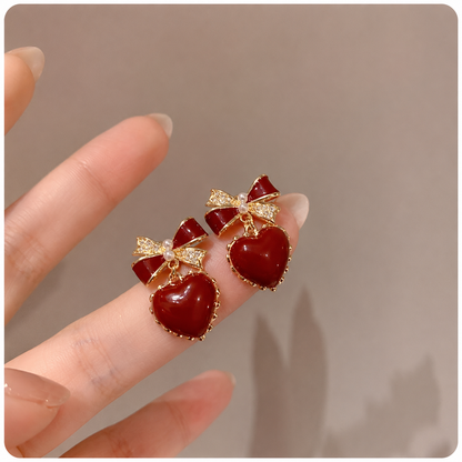 Korean Red Heart Drop Earrings For Girls & Women