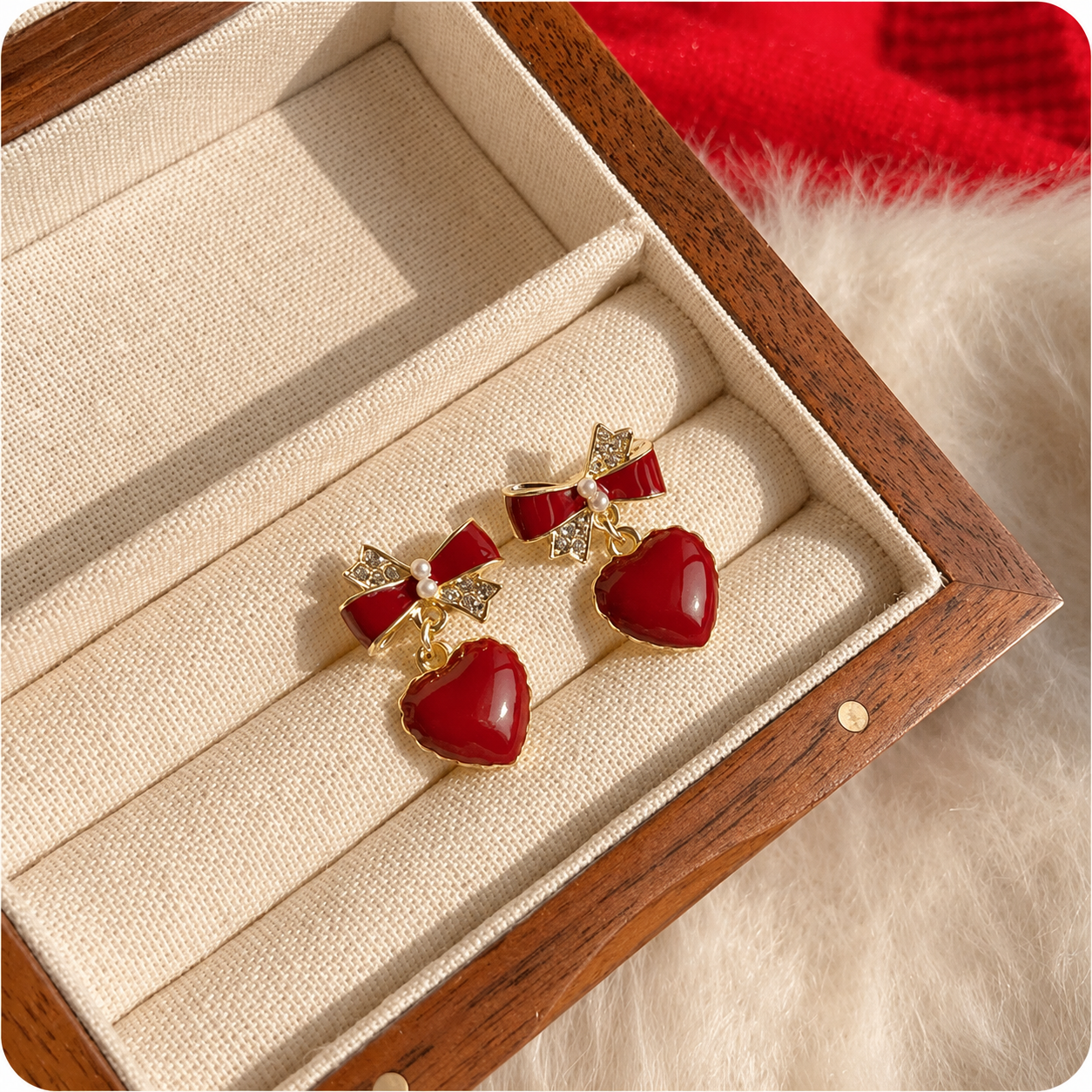 Korean Red Heart Drop Earrings For Girls & Women