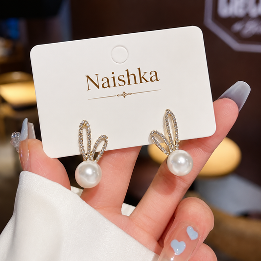 Korean Bunny Pearl Stud Earrings For Girls & Women