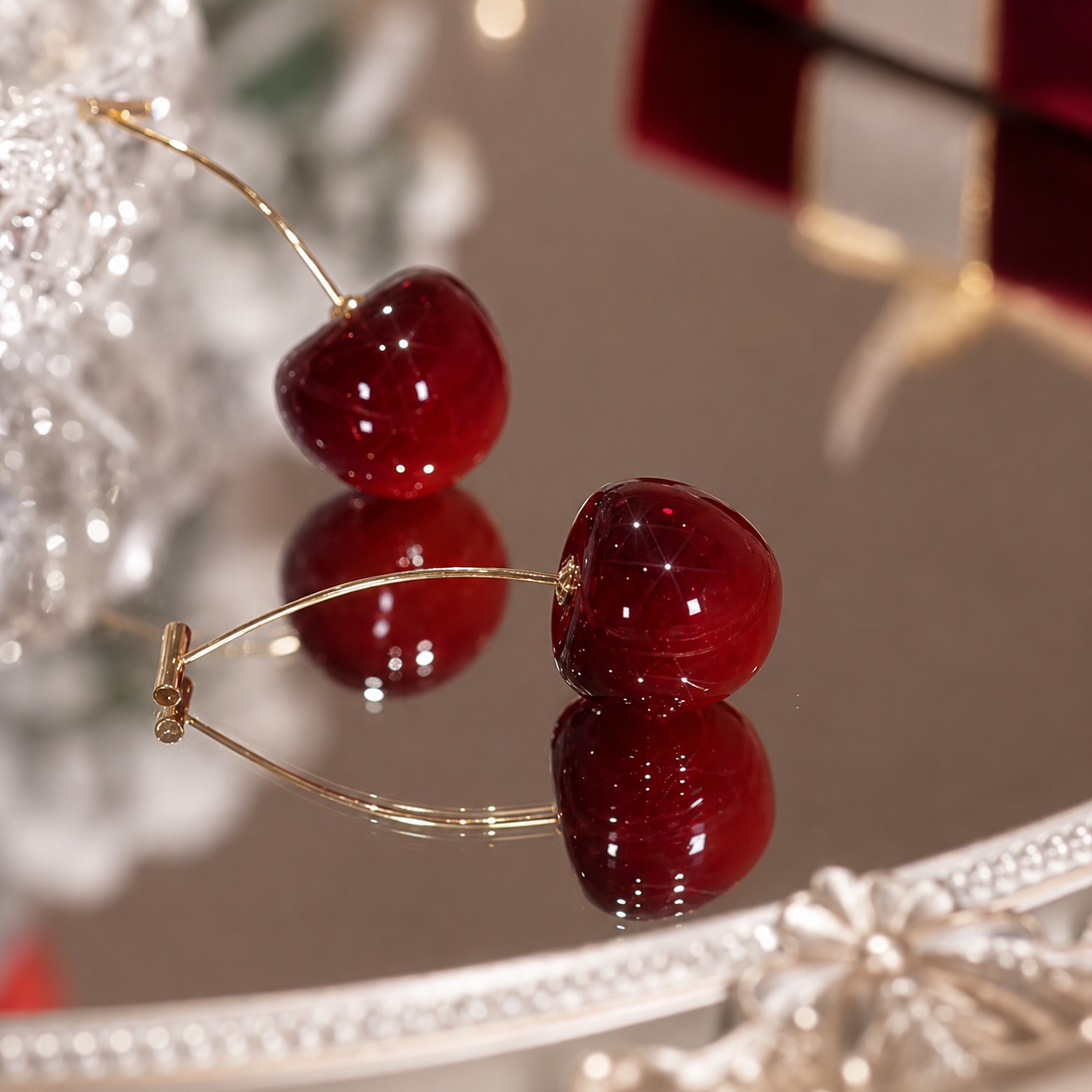 Korean Red Cherry Earrings For Girls & Women