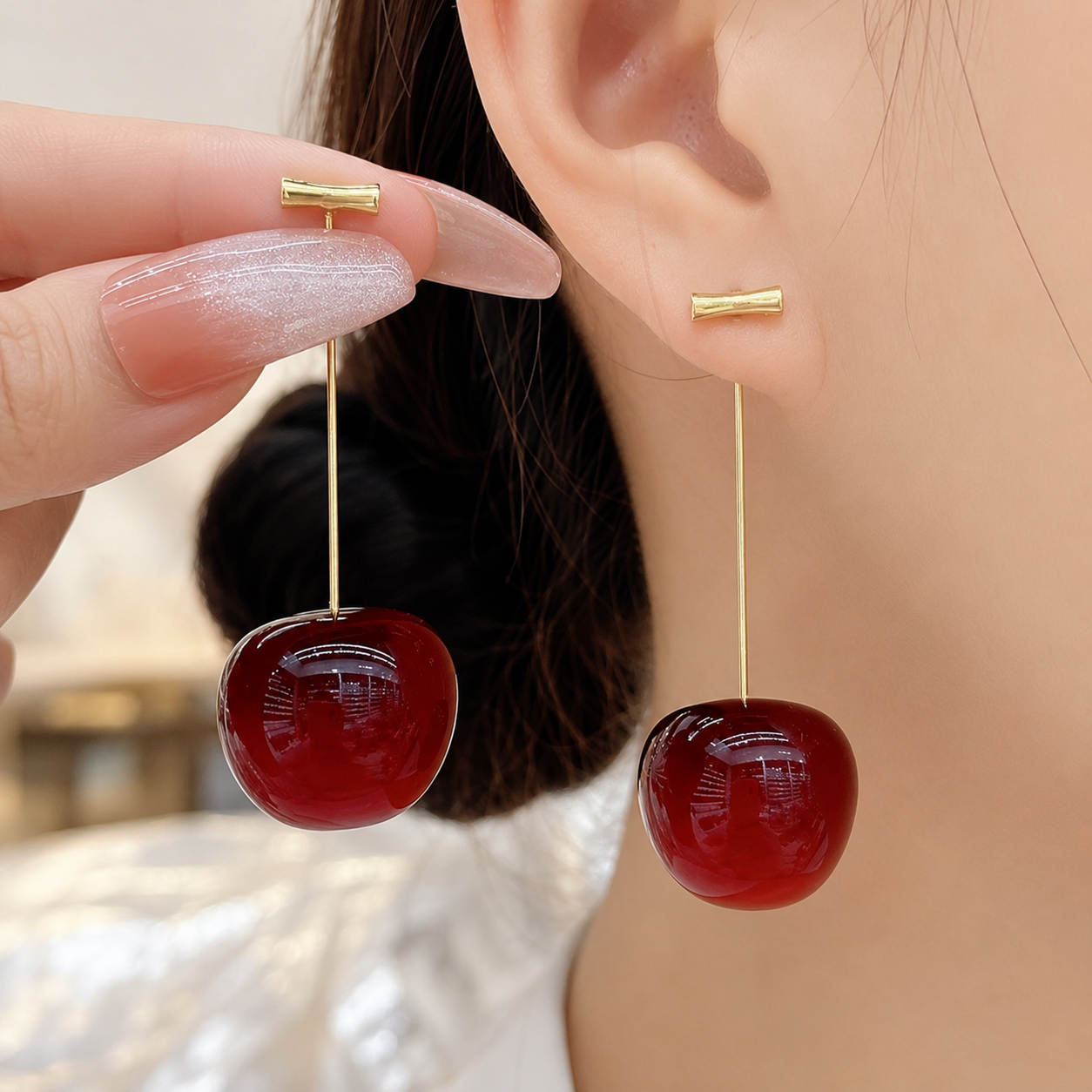 Korean Red Cherry Earrings For Girls & Women